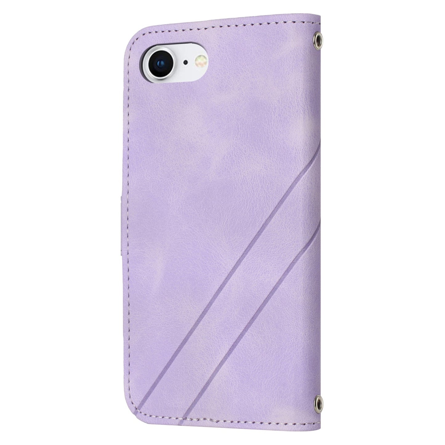 For iPhone 16e Embossed Line Leather Phone Case with Lanyard(Purple)