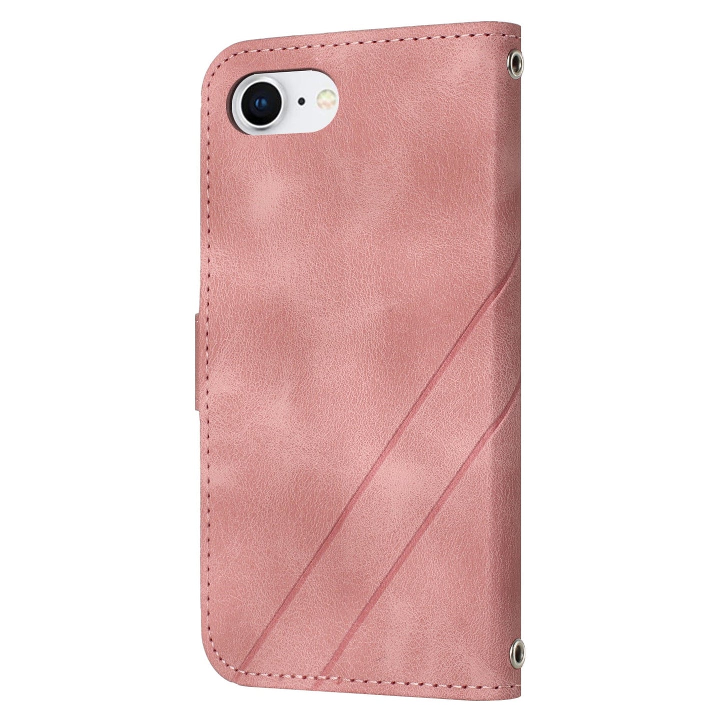 For iPhone 16e Embossed Line Leather Phone Case with Lanyard(Pink)
