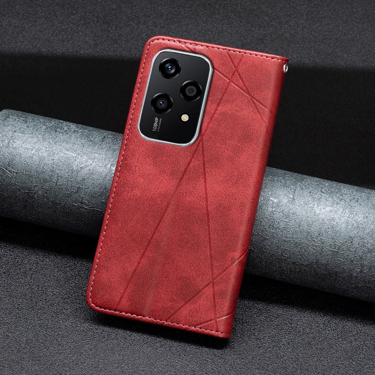 For Honor 200 Lite EU Version Rhombus Texture Magnetic Leather Phone Case(Red)