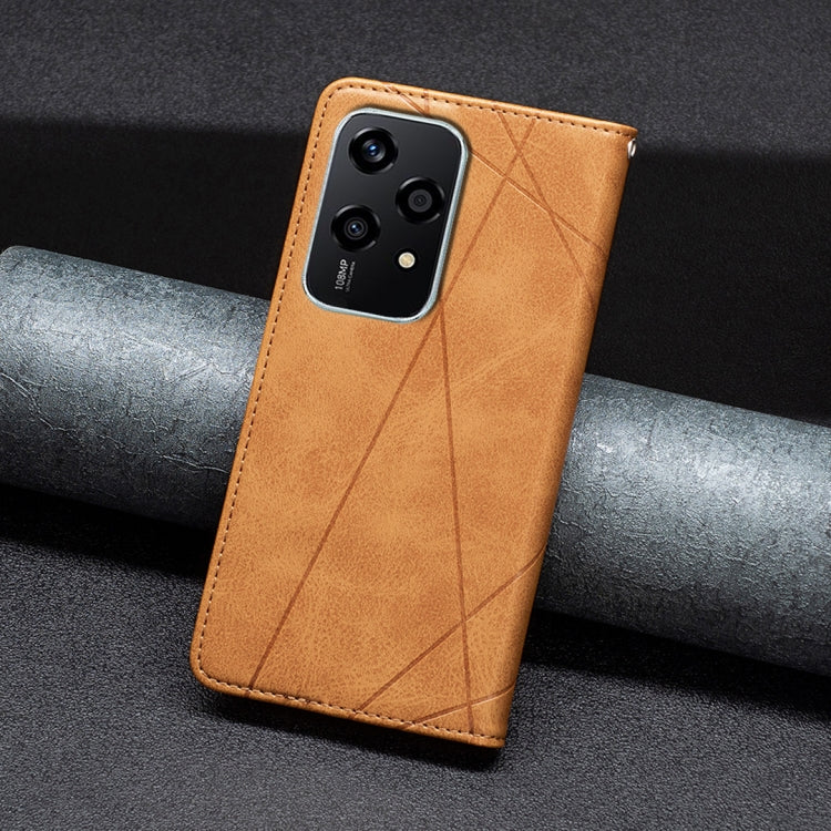 For Honor 200 Lite EU Version Rhombus Texture Magnetic Leather Phone Case(Yellow)