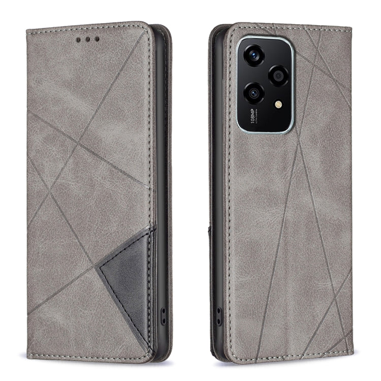 For Honor 200 Lite EU Version Rhombus Texture Magnetic Leather Phone Case(Grey)