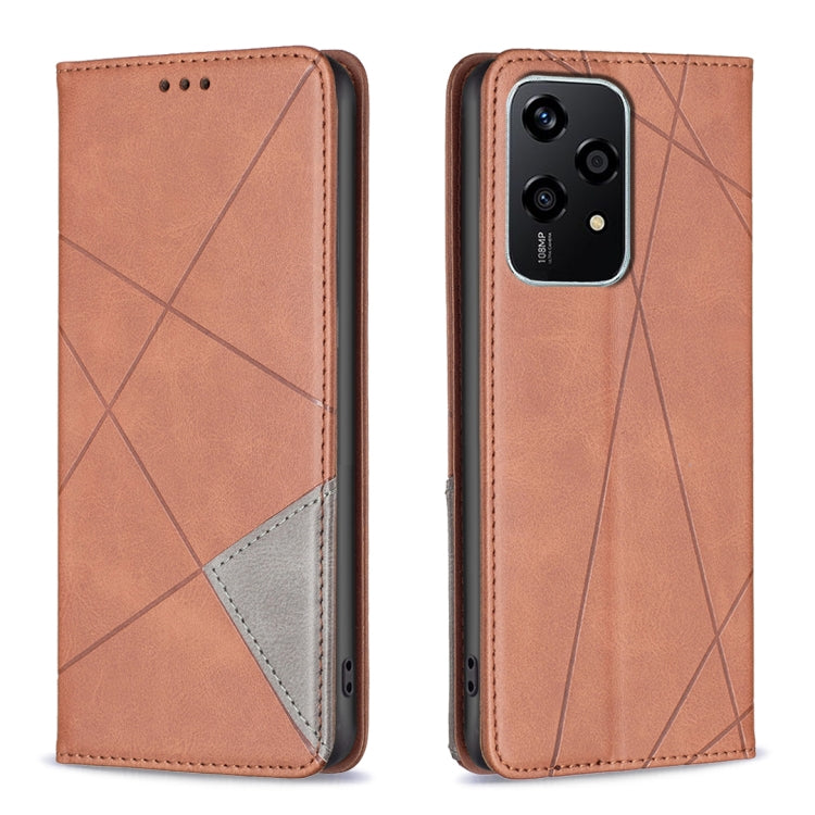 For Honor 200 Lite EU Version Rhombus Texture Magnetic Leather Phone Case(Brown)