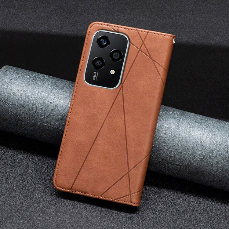 For Honor 200 Lite EU Version Rhombus Texture Magnetic Leather Phone Case(Brown)