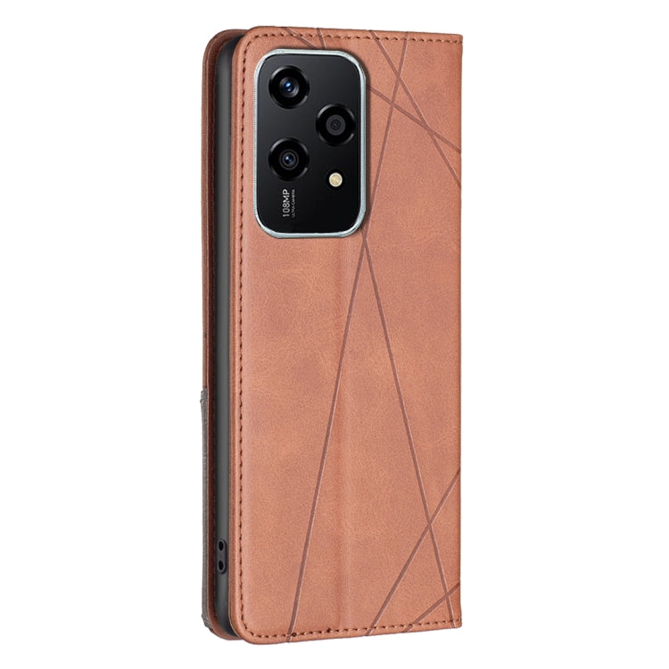 For Honor 200 Lite EU Version Rhombus Texture Magnetic Leather Phone Case(Brown)