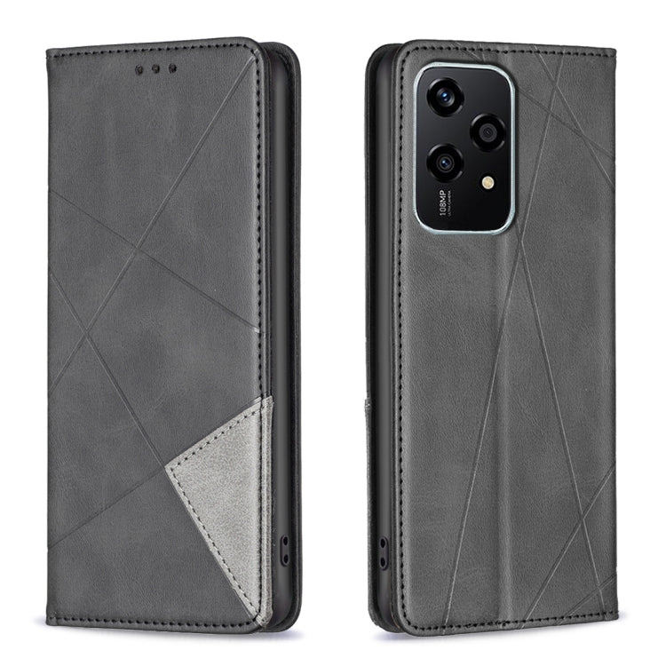 For Honor 200 Lite EU Version Rhombus Texture Magnetic Leather Phone Case(Black)