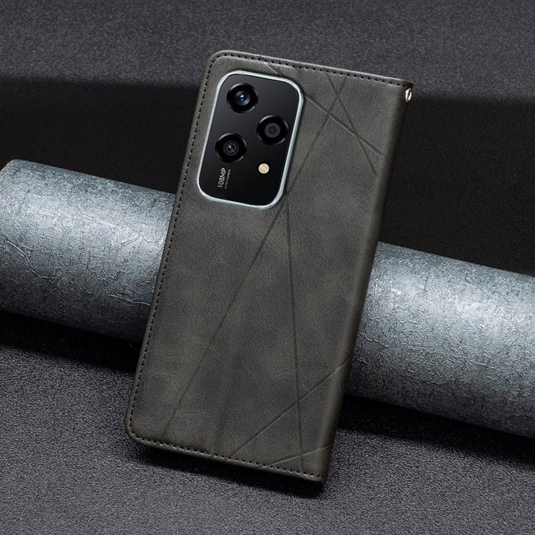 For Honor 200 Lite EU Version Rhombus Texture Magnetic Leather Phone Case(Black)