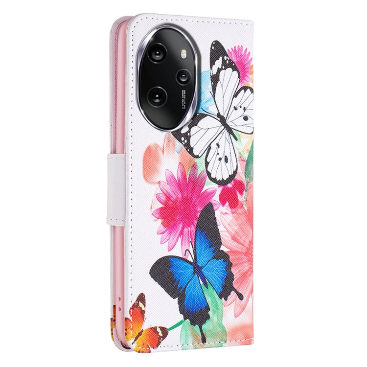 For Honor 100 Pro Colored Drawing Pattern Leather Phone Case(Butterflies)