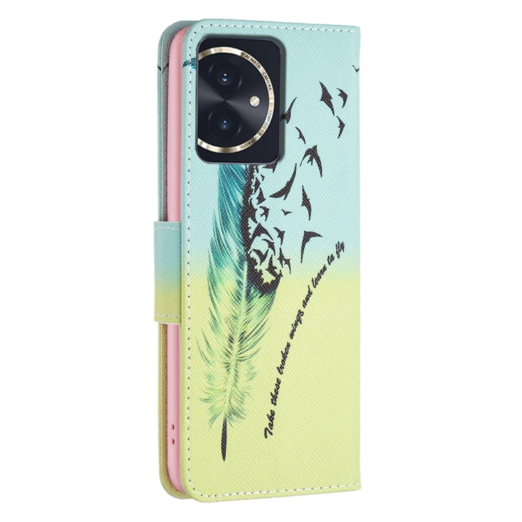 For Honor 100 Colored Drawing Pattern Leather Phone Case(Feather)
