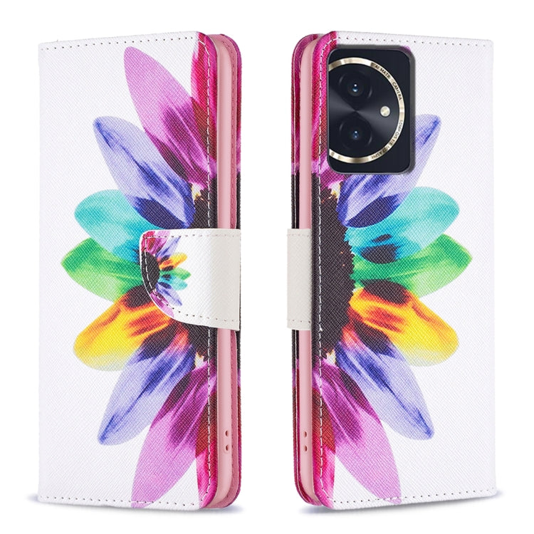 For Honor 100 Colored Drawing Pattern Leather Phone Case(Sun Flower)
