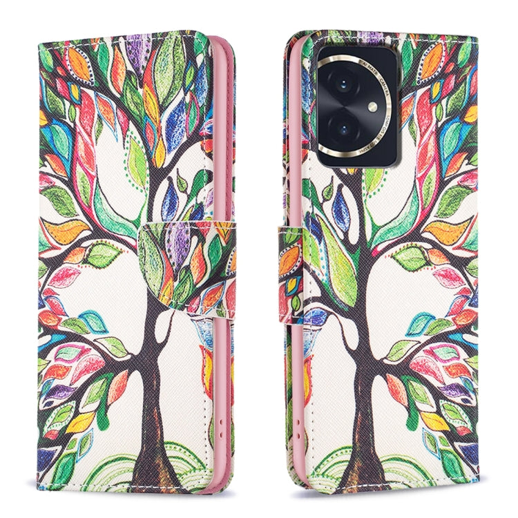 For Honor 100 Colored Drawing Pattern Leather Phone Case(Tree Life)