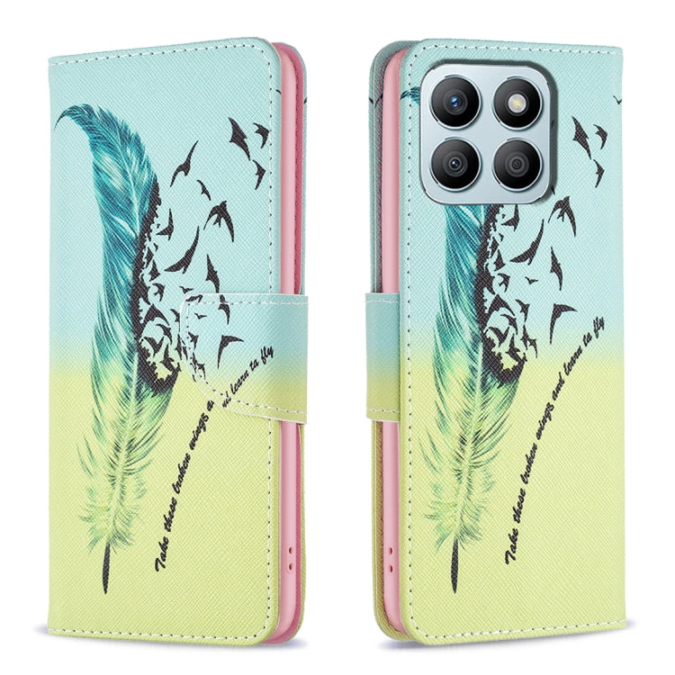 For Honor X8b Colored Drawing Pattern Leather Phone Case(Feather)