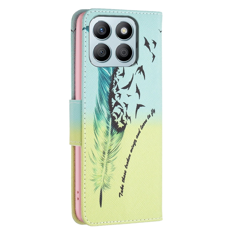 For Honor X8b Colored Drawing Pattern Leather Phone Case(Feather)