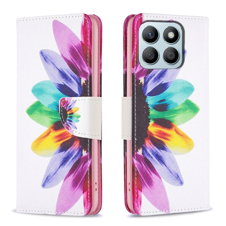 For Honor X8b Colored Drawing Pattern Leather Phone Case(Sun Flower)