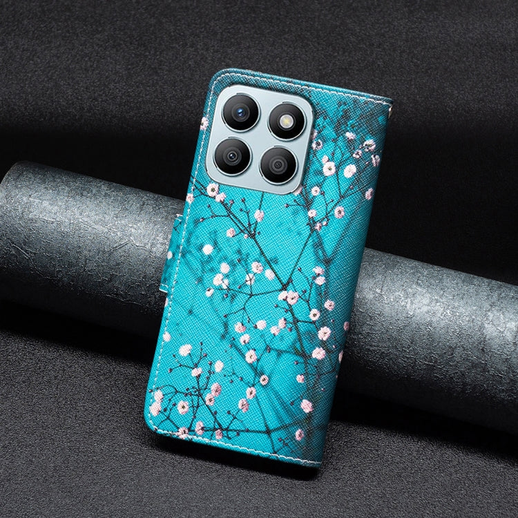 For Honor X8b Colored Drawing Pattern Leather Phone Case(Plum Blossom)