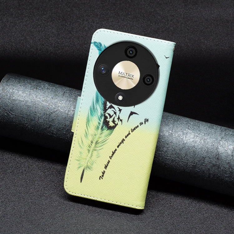 For Honor X9b/Magic6 Lite 5G Colored Drawing Pattern Leather Phone Case(Feather)