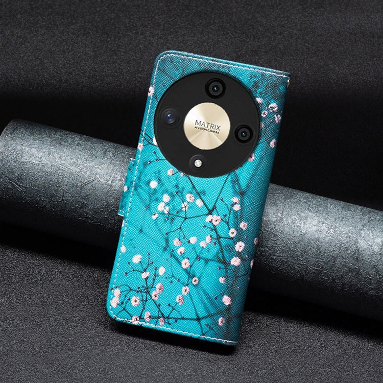 For Honor X9b/Magic6 Lite 5G Colored Drawing Pattern Leather Phone Case(Plum Blossom)