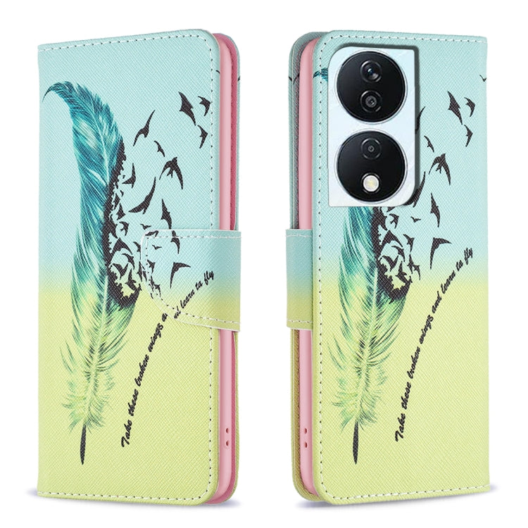 For Honor X7b Colored Drawing Pattern Leather Phone Case(Feather)