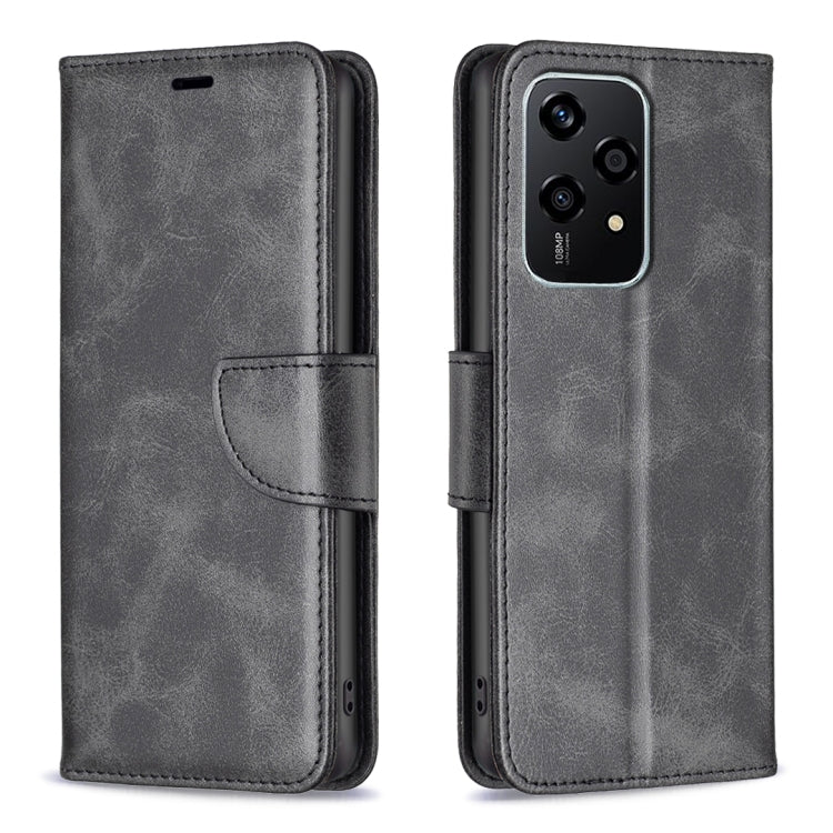 For Honor 200 Lite EU Version Lambskin Texture Pure Color Flip Leather Phone Case(Black)