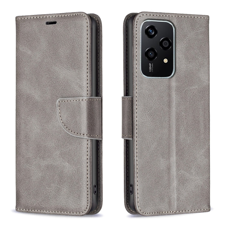 For Honor 200 Lite EU Version Lambskin Texture Pure Color Flip Leather Phone Case(Grey)