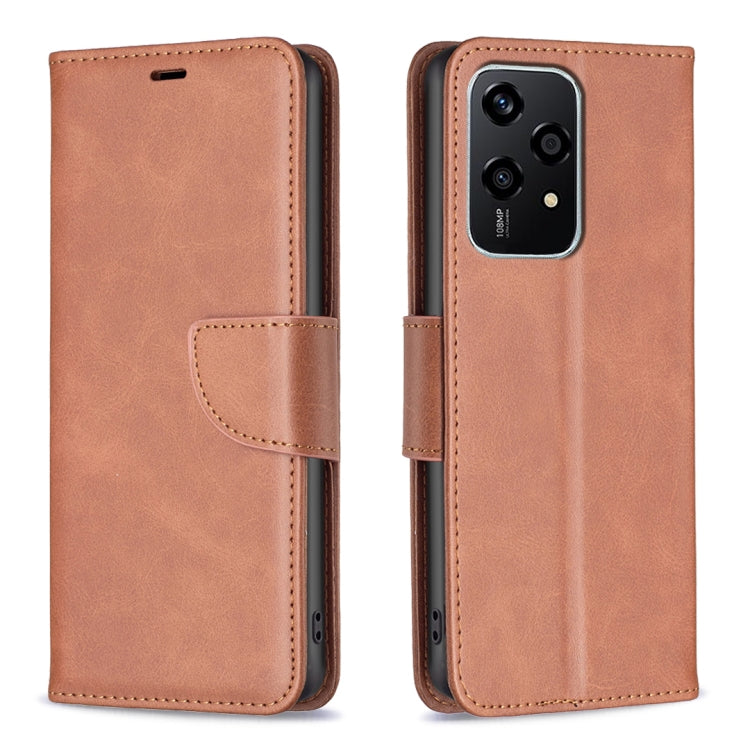 For Honor 200 Lite EU Version Lambskin Texture Pure Color Flip Leather Phone Case(Brown)