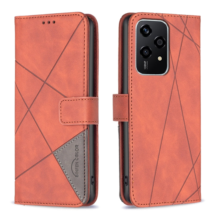 For Honor 200 Lite EU Version Magnetic Buckle Rhombus Texture Leather Phone Case(Brown)