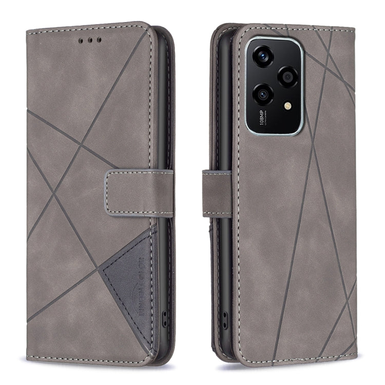 For Honor 200 Lite EU Version Magnetic Buckle Rhombus Texture Leather Phone Case(Grey)