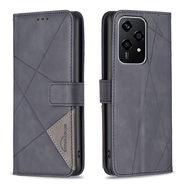 For Honor 200 Lite EU Version Magnetic Buckle Rhombus Texture Leather Phone Case(Black)