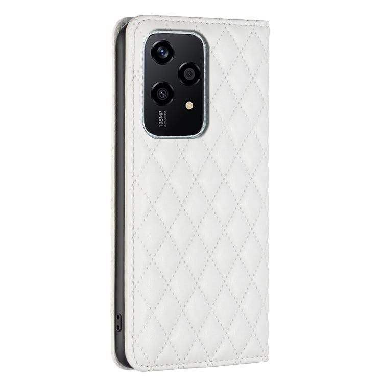 For Honor 200 Lite EU Version Diamond Lattice Magnetic Leather Flip Phone Case(White)