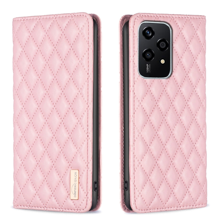 For Honor 200 Lite EU Version Diamond Lattice Magnetic Leather Flip Phone Case(Pink)