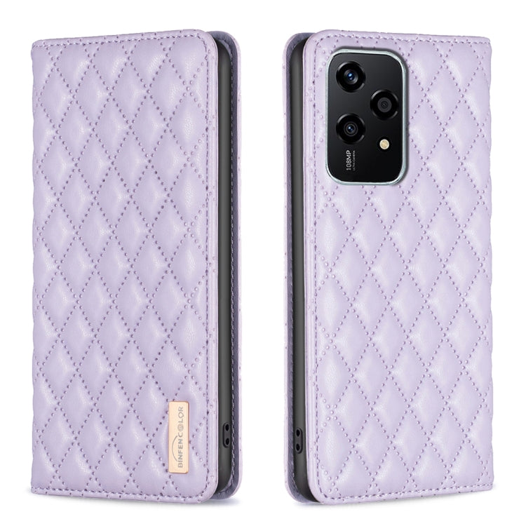 For Honor 200 Lite EU Version Diamond Lattice Magnetic Leather Flip Phone Case(Purple)
