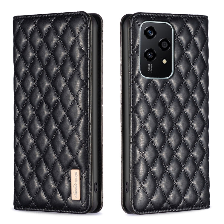 For Honor 200 Lite EU Version Diamond Lattice Magnetic Leather Flip Phone Case(Black)