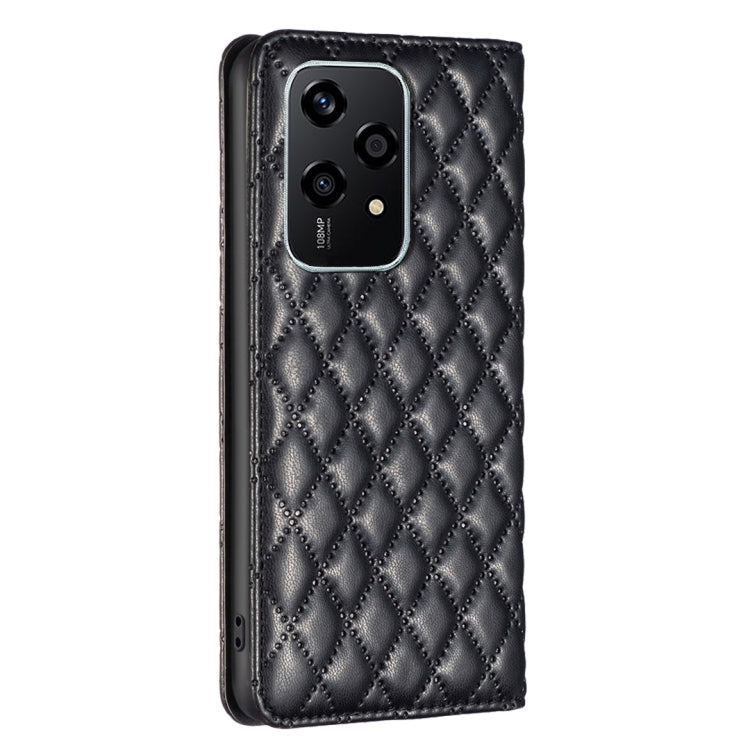 For Honor 200 Lite EU Version Diamond Lattice Magnetic Leather Flip Phone Case(Black)