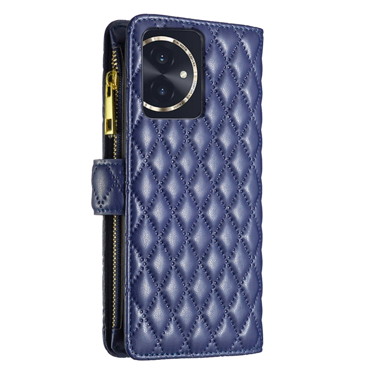 For Honor 100 Diamond Lattice Zipper Wallet Leather Flip Phone Case(Blue)