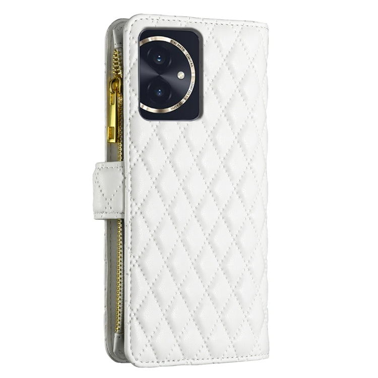 For Honor 100 Diamond Lattice Zipper Wallet Leather Flip Phone Case(White)