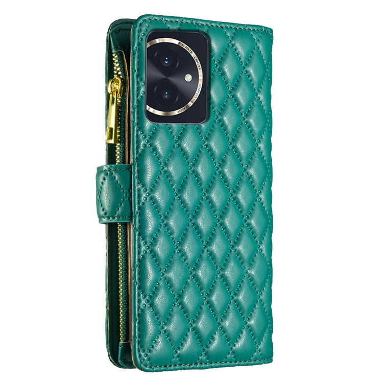 For Honor 100 Diamond Lattice Zipper Wallet Leather Flip Phone Case(Green)