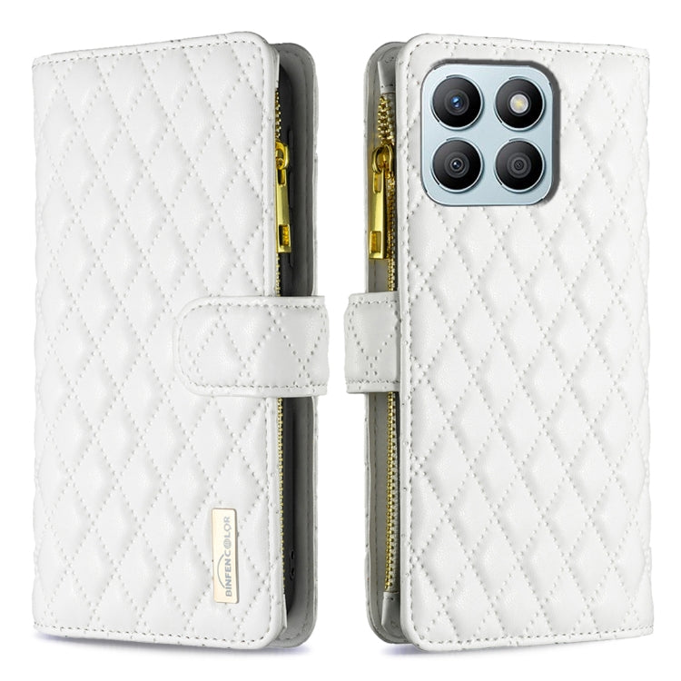 For Honor X8b Diamond Lattice Zipper Wallet Leather Flip Phone Case(White)