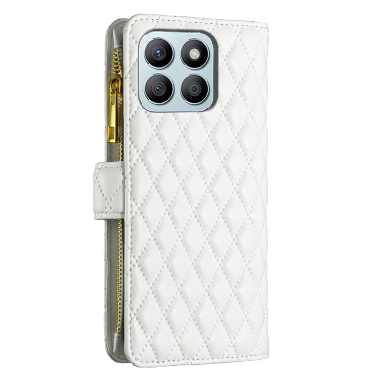 For Honor X8b Diamond Lattice Zipper Wallet Leather Flip Phone Case(White)