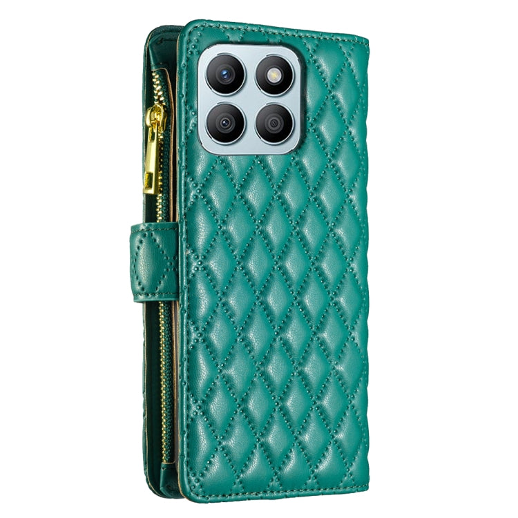 For Honor X8b Diamond Lattice Zipper Wallet Leather Flip Phone Case(Green)