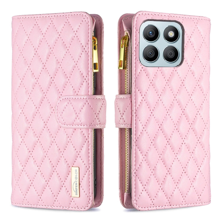 For Honor X8b Diamond Lattice Zipper Wallet Leather Flip Phone Case(Pink)