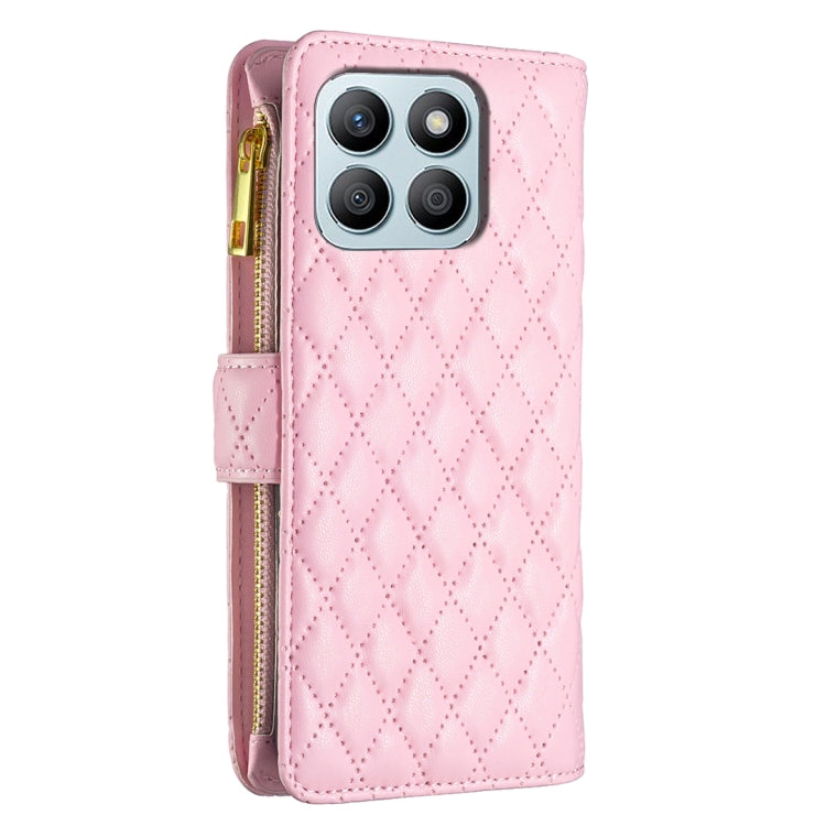 For Honor X8b Diamond Lattice Zipper Wallet Leather Flip Phone Case(Pink)