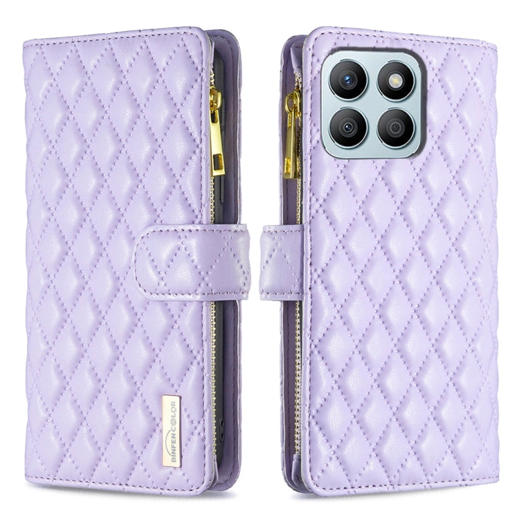For Honor X8b Diamond Lattice Zipper Wallet Leather Flip Phone Case(Purple)