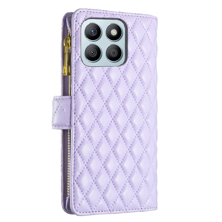 For Honor X8b Diamond Lattice Zipper Wallet Leather Flip Phone Case(Purple)