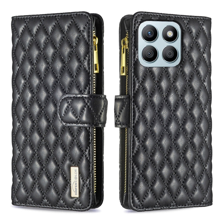 For Honor X8b Diamond Lattice Zipper Wallet Leather Flip Phone Case(Black)