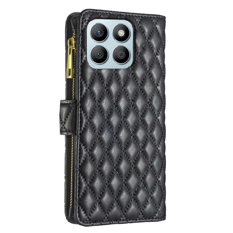 For Honor X8b Diamond Lattice Zipper Wallet Leather Flip Phone Case(Black)