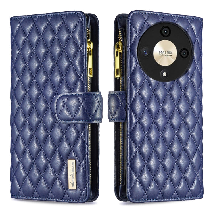 For Honor X9b/Magic6 Lite 5G Diamond Lattice Zipper Wallet Leather Flip Phone Case(Blue)