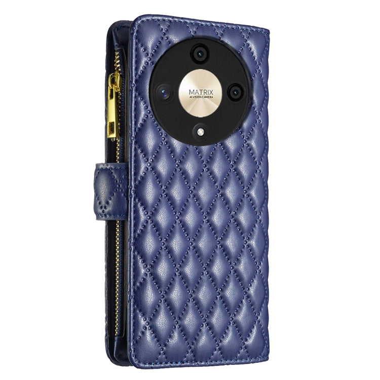 For Honor X9b/Magic6 Lite 5G Diamond Lattice Zipper Wallet Leather Flip Phone Case(Blue)