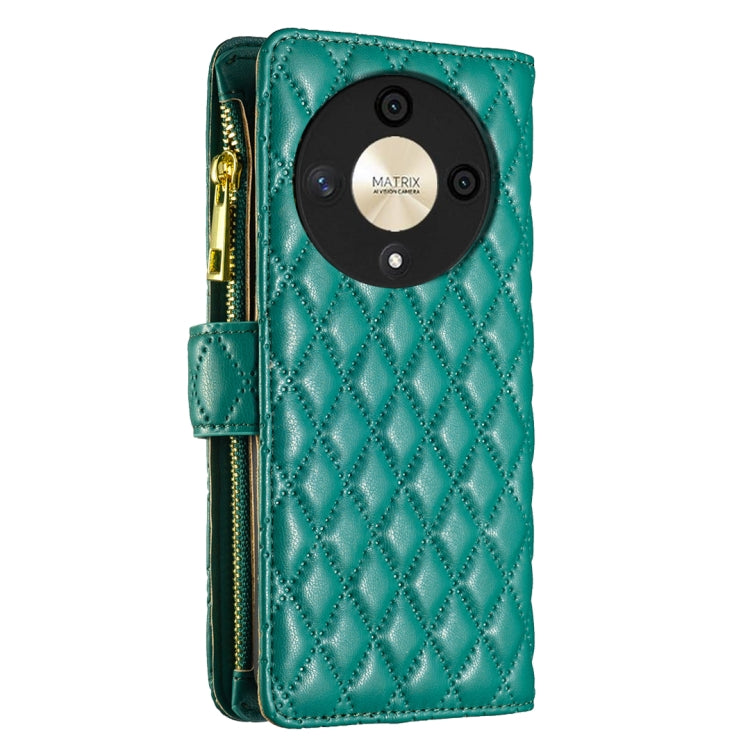 For Honor X9b/Magic6 Lite 5G Diamond Lattice Zipper Wallet Leather Flip Phone Case(Green)