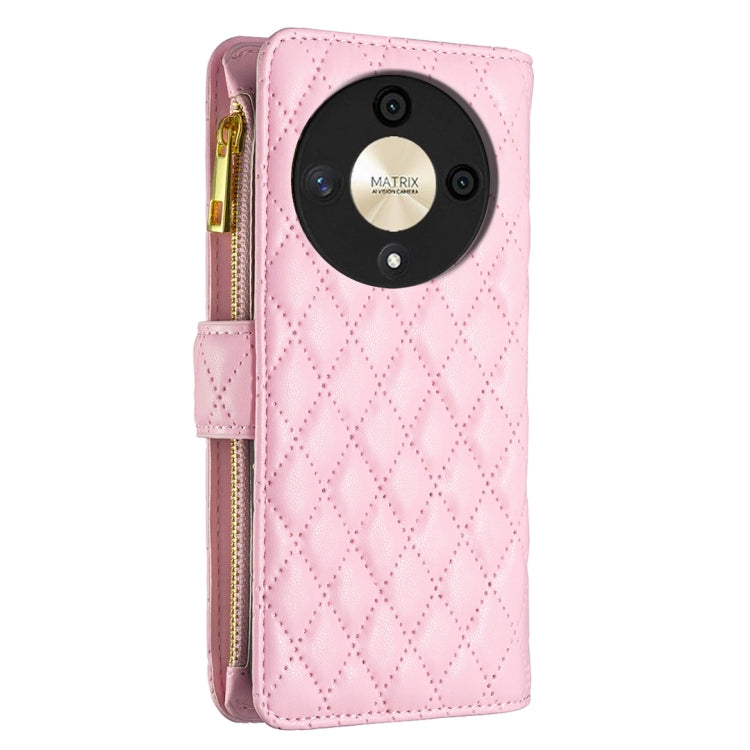 For Honor X9b/Magic6 Lite 5G Diamond Lattice Zipper Wallet Leather Flip Phone Case(Pink)
