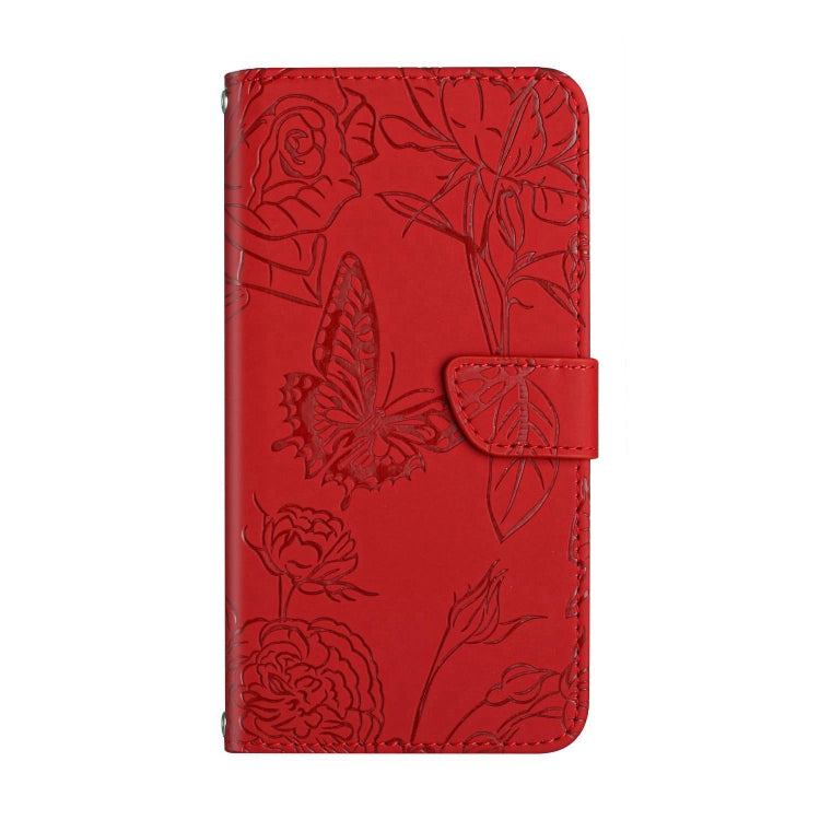 For Honor X9b HT03 Skin Feel Butterfly Embossed Flip Leather Phone Case(Red)