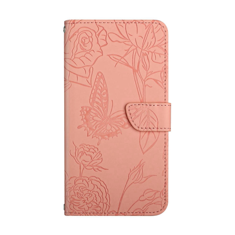 For Honor X9b HT03 Skin Feel Butterfly Embossed Flip Leather Phone Case(Pink)